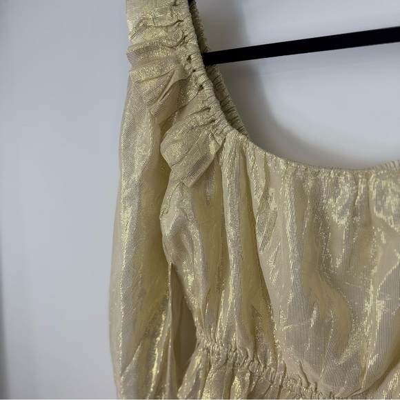 Cleobella Metallic Gold Puff Sleeve Cropped Blouse - Picture 3 of 4